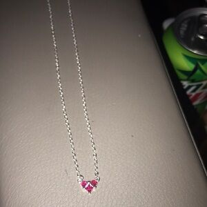 Pink Heart Pendant Silver Necklace